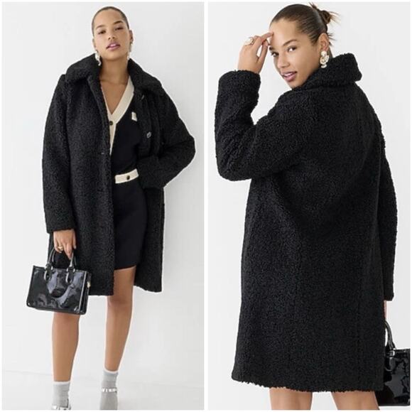 J.Crew Teddy Sherpa Coat Black Longline Button Front Size Small Women’s - Picture 10 of 10